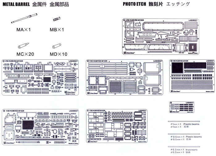 アメリカ ハンヴィー M1025用 ディテールアップパーツセット (タミヤ用) エッチング (ライオンロア 1/35 Full Set of SuperDetail-Up Conversion Series No.LAS35021) 商品画像_1