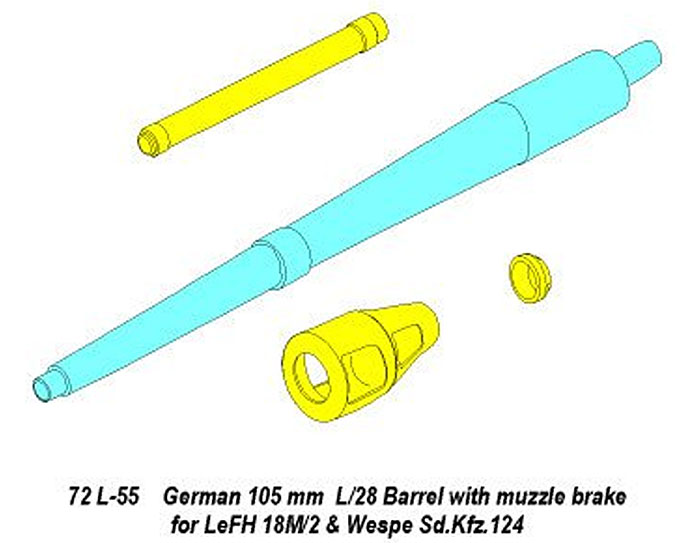 ドイツ 10.5cm L/28 榴弾砲砲身 LeFH18M/2 & ヴェスペ自走砲用 メタル (アベール 1/72 AFV用 砲身パーツ No.72L-055) 商品画像_1