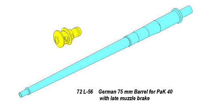 ドイツ 75mm Pak40 対戦車砲砲身 後期型 メタル (アベール 1/72 AFV用 砲身パーツ No.72L-056) 商品画像_1