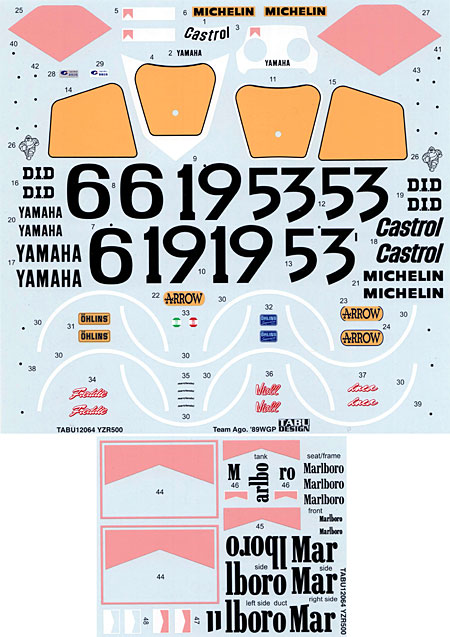 ヤマハ YZR500 Team Ago. WGP 1989 デカール (タブデザイン 1/12 デカール No.TABU-12064) 商品画像