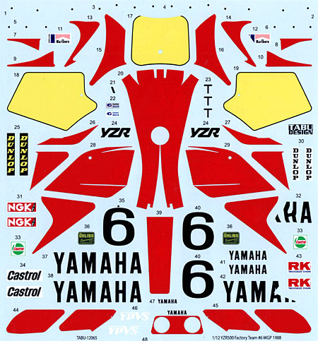 ヤマハ YZR500 ファクトリーチーム #6 WGP 1988 デカール (タブデザイン 1/12 デカール No.TABU-12065) 商品画像