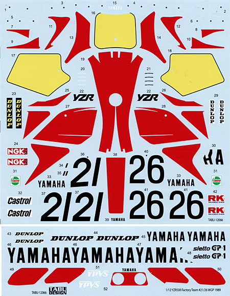 ヤマハ YZR500 ファクトリーチーム #21/26 WGP 1989 デカール (タブデザイン 1/12 デカール No.TABU-12066) 商品画像