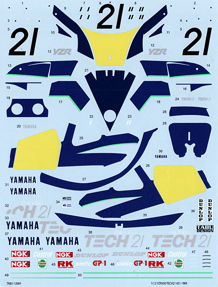 ヤマハ YZR500 TECH21 #21 1989 デカール (タブデザイン 1/12 デカール No.TABU-12069) 商品画像