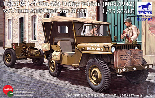 アメリカ GPW 4輪駆動車 ＋ 37mm対戦車砲 M3型 プラモデル (ブロンコモデル 1/35 AFVモデル No.CB35107) 商品画像