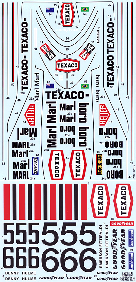 マクラーレン M23用 フルスポンサーデカール 1974 デカール (タブデザイン 1/12 デカール No.TABU-12044R) 商品画像