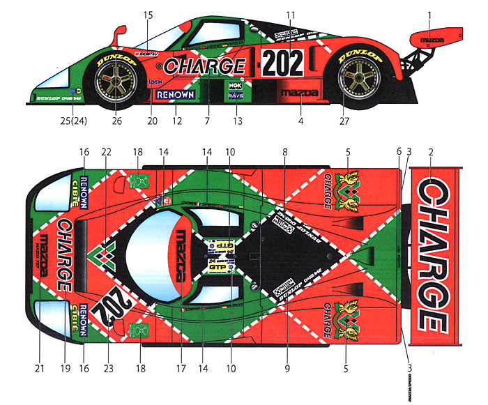 マツダ 787 #202 CHARGE ルマン 1990 デカール (スタジオ27 ツーリングカー/GTカー オリジナルデカール No.DC968) 商品画像_1