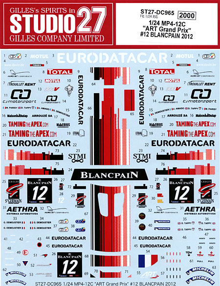 マクラーレン MP4-12C ART Grand Prix #12 ブランパン 2012 デカール (スタジオ27 ツーリングカー/GTカー オリジナルデカール No.DC965) 商品画像