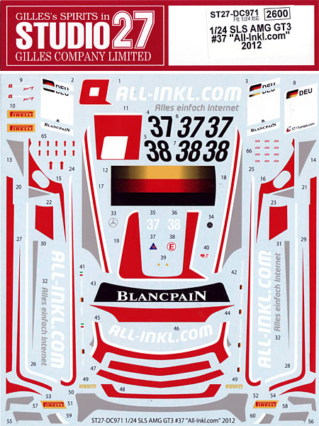 メルセデス ベンツ SLS AMG GT3 #37/38 All-lnkl.com 2012 デカール (スタジオ27 ツーリングカー/GTカー オリジナルデカール No.DC971) 商品画像