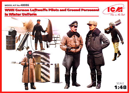 WW2 ドイツ空軍 パイロット & グランドクルー 冬季服 プラモデル (ICM 1/48 フィギュア No.48086) 商品画像