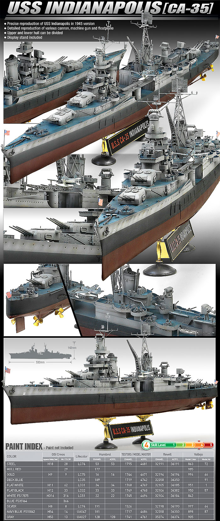 U.S.S インディアナポリス (CA-35) プラモデル (アカデミー 艦船・船舶 No.14107) 商品画像_2