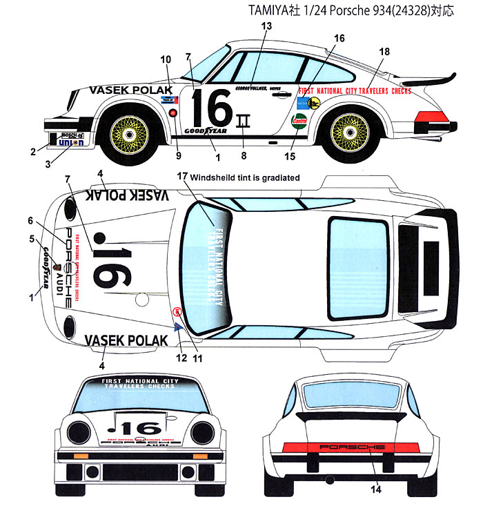 ポルシェ 934 VASEK POLAK #16 1976 デカール (スタジオ27 ツーリングカー/GTカー オリジナルデカール No.DC977) 商品画像_1