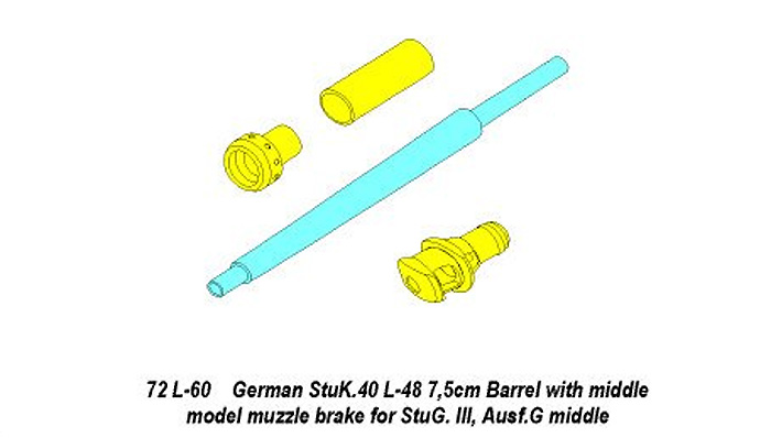 ドイツ StuK.40 L/48 7.5cm 砲身 w/中期型マズルブレーキ (3号突撃砲中期型用) メタル (アベール 1/72 AFV用 砲身パーツ No.72L-060) 商品画像_2