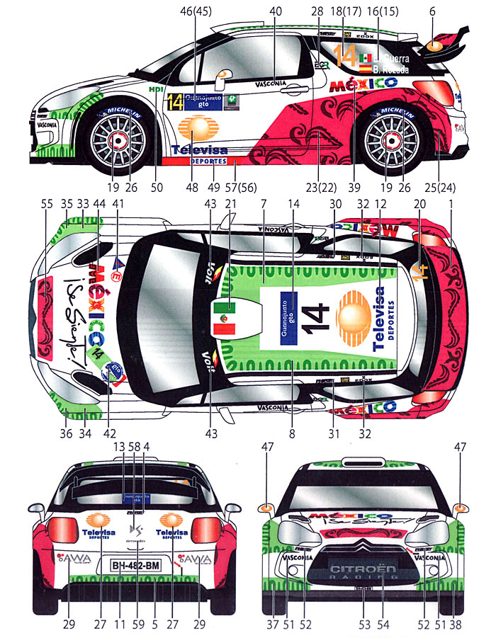 シトロエン DS3 #14 メキシコ WRC 2013 デカール (スタジオ27 ラリーカー オリジナルデカール No.DC986) 商品画像_1