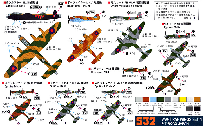 WW2 イギリス空軍機セット 1 プラモデル (ピットロード スカイウェーブ S シリーズ No.S-032) 商品画像_1