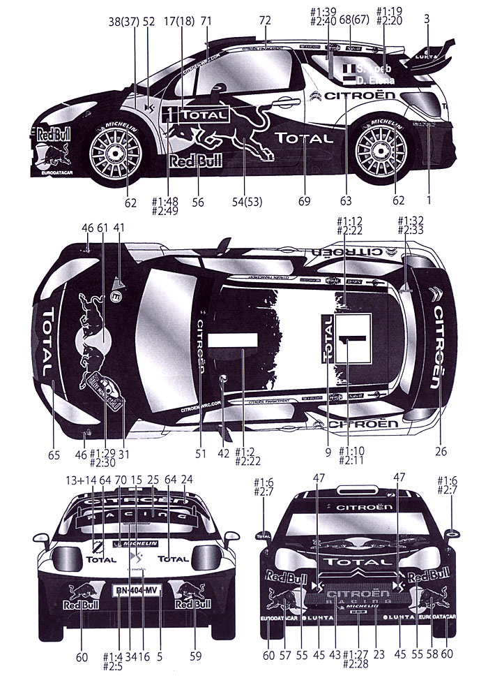 シトロエン DS3 #1/2 モンテカルロ WRC 2012 デカール (タブデザイン 1/24 デカール No.TABU-24035) 商品画像_1