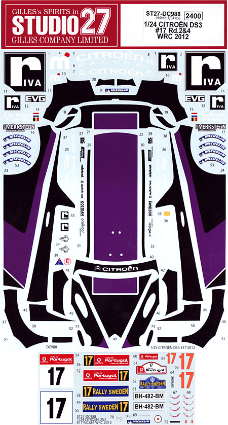 シトロエン DS3 #17 Rd.2&4 WRC 2012 デカール (スタジオ27 ラリーカー オリジナルデカール No.DC988) 商品画像