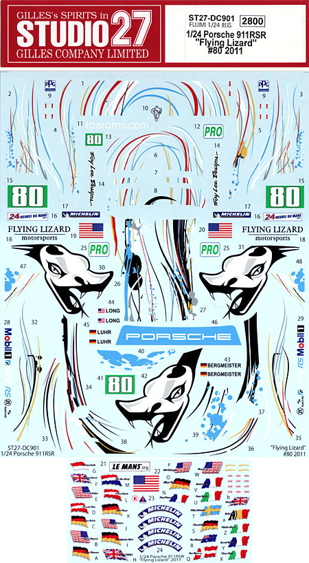 ポルシェ 911RSR フライング リザード #80 2011 デカール (スタジオ27 ツーリングカー/GTカー オリジナルデカール No.DC901) 商品画像