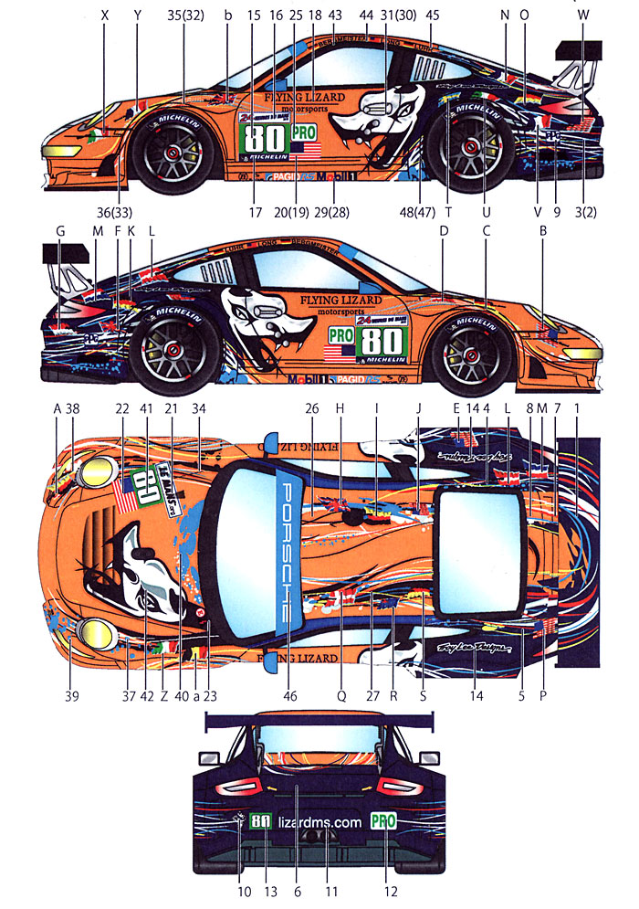 ポルシェ 911RSR フライング リザード #80 2011 デカール (スタジオ27 ツーリングカー/GTカー オリジナルデカール No.DC901) 商品画像_1