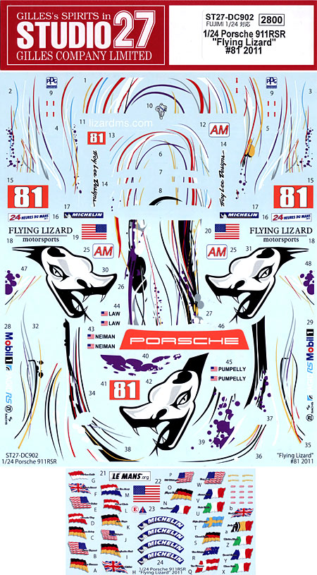 STUDIO27 1/24 Porsche 911 RSR "Flying Lizard" #81 2011 for Fujimi DC902 Decal 