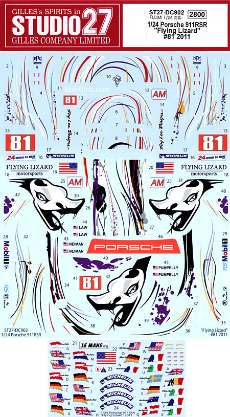 ポルシェ 911RSR フライング リザード #81 2011 デカール (スタジオ27 ツーリングカー/GTカー オリジナルデカール No.DC902) 商品画像