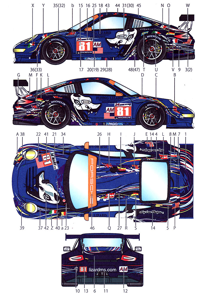 ポルシェ 911RSR フライング リザード #81 2011 デカール (スタジオ27 ツーリングカー/GTカー オリジナルデカール No.DC902) 商品画像_1