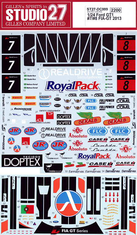 フォード GT1 #7/#8 FIA GT 2013 デカール (スタジオ27 ツーリングカー/GTカー オリジナルデカール No.DC999) 商品画像