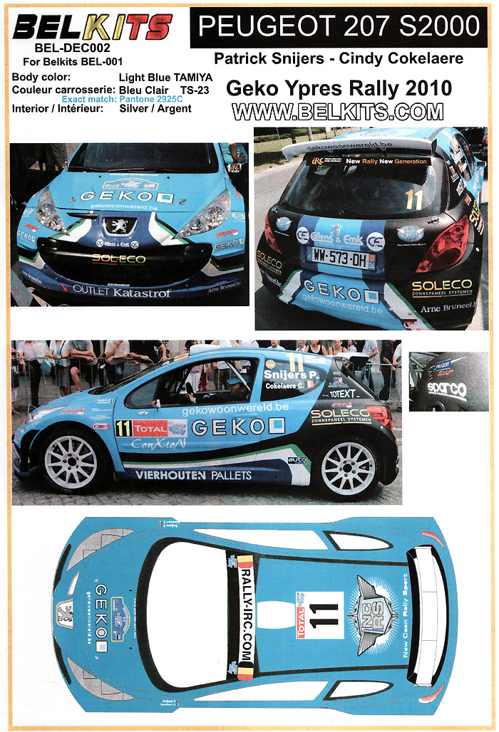 プジョー 207 S2000 #11 Geko Ypres Rally 2010 デカール (BELKITS デカール No.BEL-DEC002) 商品画像_1