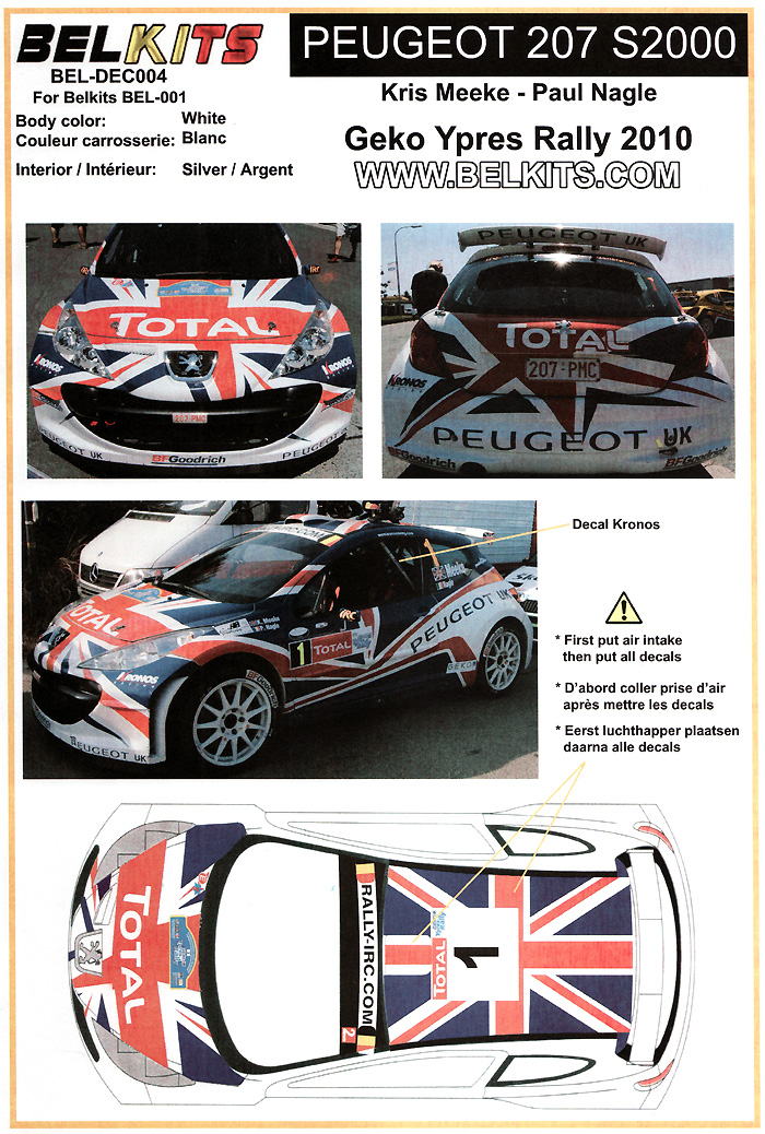 プジョー 207 S2000 #1 Geko Ypres Rally 2010 デカール (BELKITS デカール No.BEL-DEC004) 商品画像_1