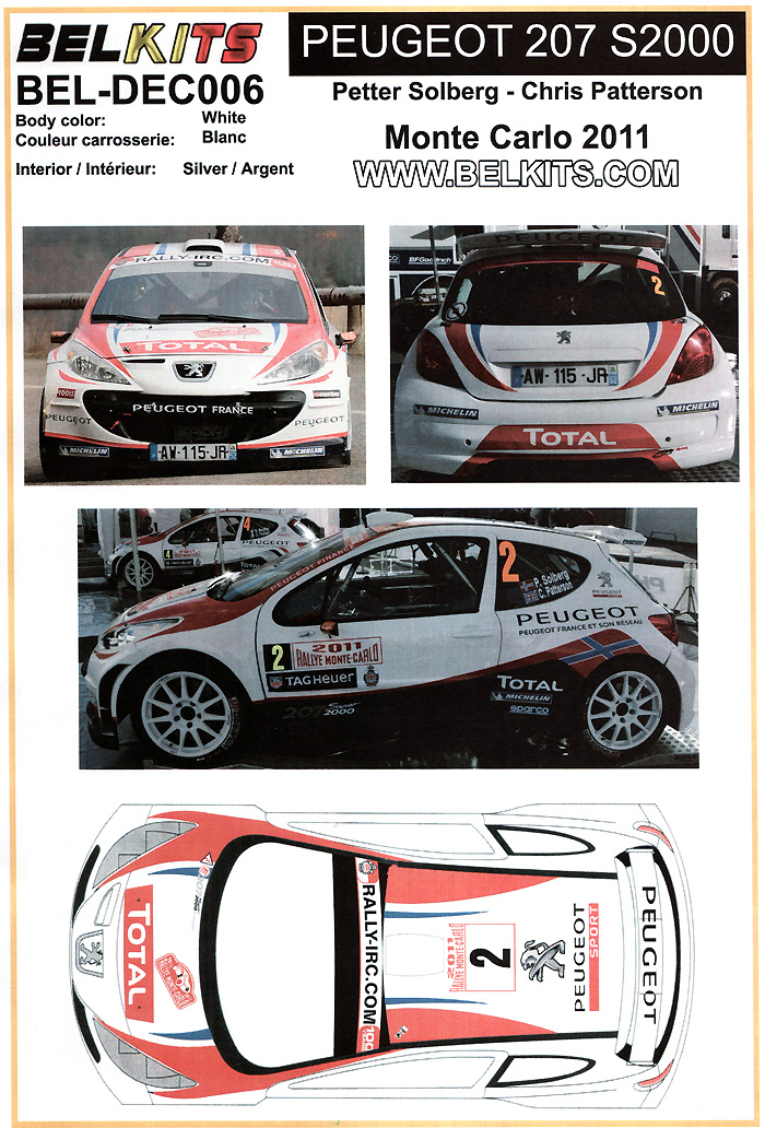 プジョー 207 S2000 #2 Rally Monte Carlo 2011 デカール (BELKITS デカール No.BEL-DEC006) 商品画像_1