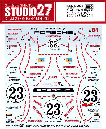 ポルシェ ケイマン ピンク ピッグ #3 ラグナセカ 2011年 デカール (スタジオ27 ツーリングカー/GTカー オリジナルデカール No.DC994) 商品画像
