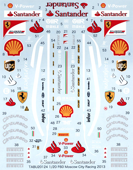 フェラーリ F60 モスクワ シティ レーシング 2013 デカール (タブデザイン 1/20 オリジナルデカール No.TABU-20124) 商品画像