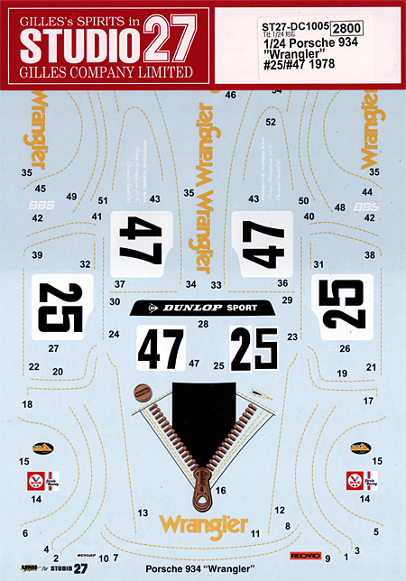 ポルシェ 934 ラングラー #25/#47 1978 デカール (スタジオ27 ツーリングカー/GTカー オリジナルデカール No.DC1005) 商品画像