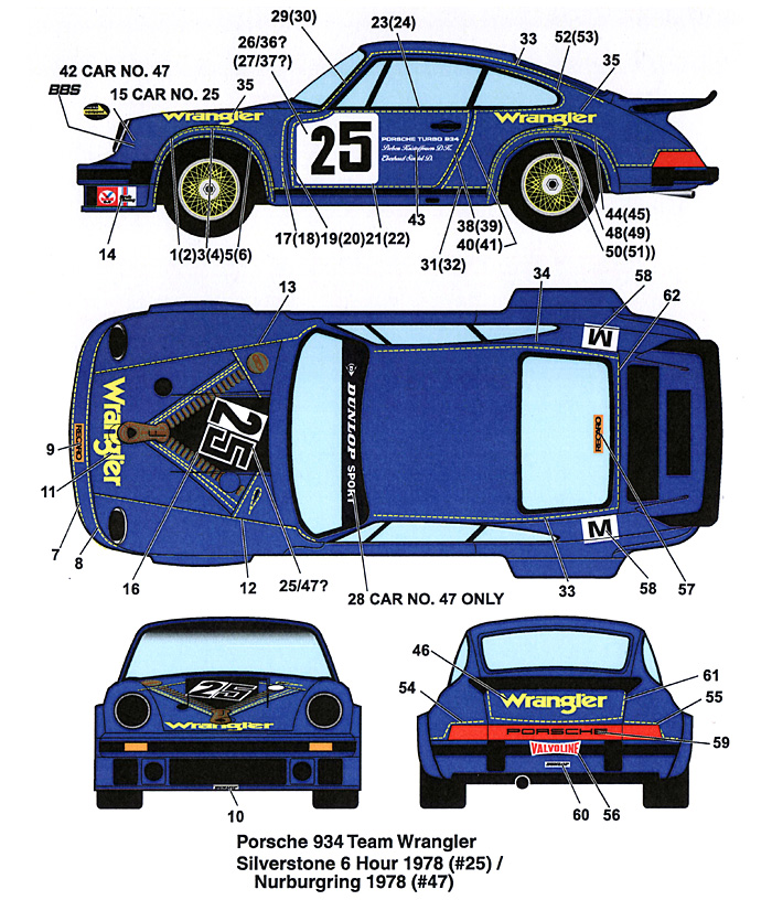 ポルシェ 934 ラングラー #25/#47 1978 デカール (スタジオ27 ツーリングカー/GTカー オリジナルデカール No.DC1005) 商品画像_1