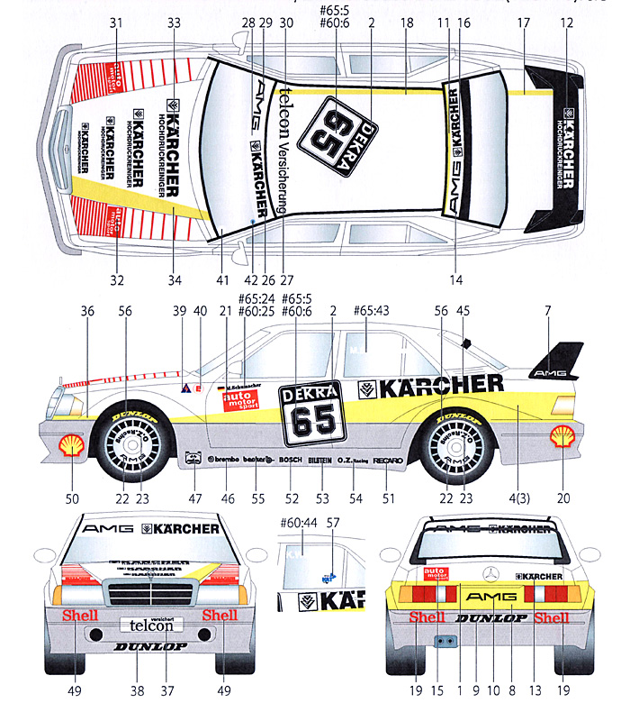 メルセデスベンツ 190E AMG-Karcher #60/#65 DTM 1990 デカール (スタジオ27 ツーリングカー/GTカー オリジナルデカール No.DC1006) 商品画像_1