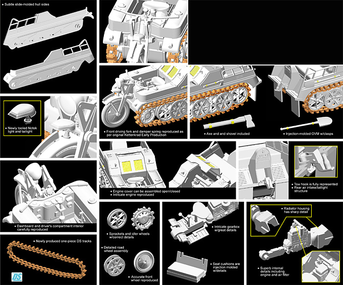 ドイツ Sd.Kfz.2 ケッテンクラート 初期生産型 w/インファントリーカート プラモデル (サイバーホビー 1/35 AFV シリーズ （'39～'45 シリーズ） No.6341) 商品画像_2