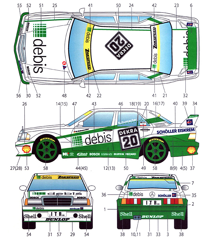 メルセデスベンツ 190E DEBIS #20 DTM 1991 デカール (スタジオ27 ツーリングカー/GTカー オリジナルデカール No.DC1009) 商品画像_1
