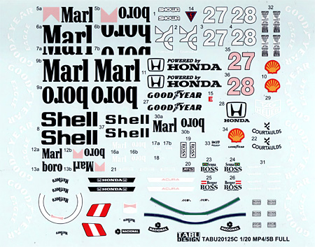 マクラーレン MP4/5B フルスポンサーデカール デカール (タブデザイン 1/20 デカール No.TABU-20125C) 商品画像