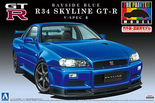 R34 スカイライン GT-R V-spec.2 (ベイサイド ブルー) プラモデル (アオシマ 1/24 プリペイントモデル シリーズ No.031) 商品画像