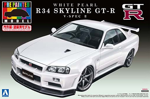 R34 スカイライン GT-R V-spec.2 (ホワイト パール) プラモデル (アオシマ 1/24 プリペイントモデル シリーズ No.032) 商品画像
