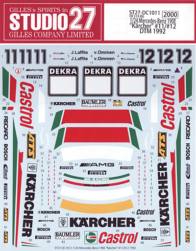 メルセデスベンツ 190E Karcher #11/#12 DTM 1992 デカール (スタジオ27 ツーリングカー/GTカー オリジナルデカール No.DC1011) 商品画像