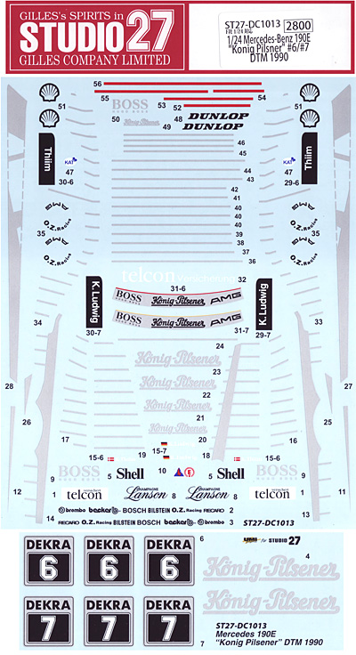 メルセデスベンツ 190E Konig Pilsner #6/#7 DTM 1990 デカール (スタジオ27 ツーリングカー/GTカー オリジナルデカール No.DC1013) 商品画像