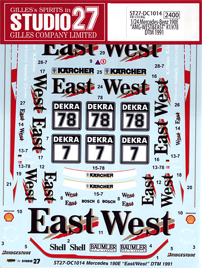 メルセデスベンツ 190E AMG-WEST&EAST #7/#78 DTM 1991 デカール (スタジオ27 ツーリングカー/GTカー オリジナルデカール No.DC1014) 商品画像
