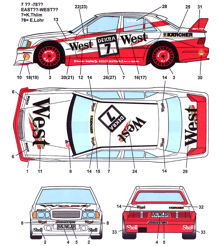 メルセデスベンツ 190E AMG-WEST&EAST #7/#78 DTM 1991 デカール (スタジオ27 ツーリングカー/GTカー オリジナルデカール No.DC1014) 商品画像_1