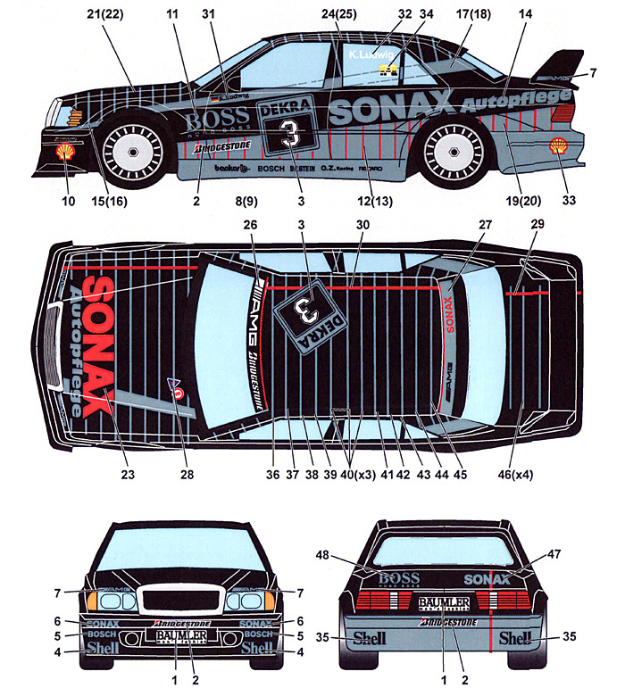 メルセデスベンツ 190E BOSS/SONAX #3 DTM 1992 デカール (スタジオ27 ツーリングカー/GTカー オリジナルデカール No.DC1015) 商品画像_1