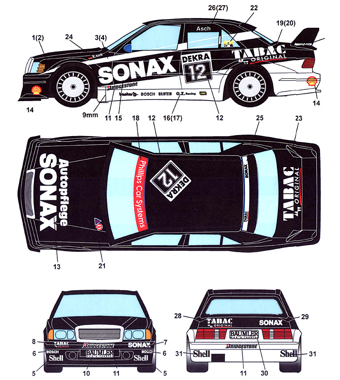 メルセデスベンツ 190E AMG-TABAC/SONAX #12 DTM 1993 デカール (スタジオ27 ツーリングカー/GTカー オリジナルデカール No.DC1016) 商品画像_1