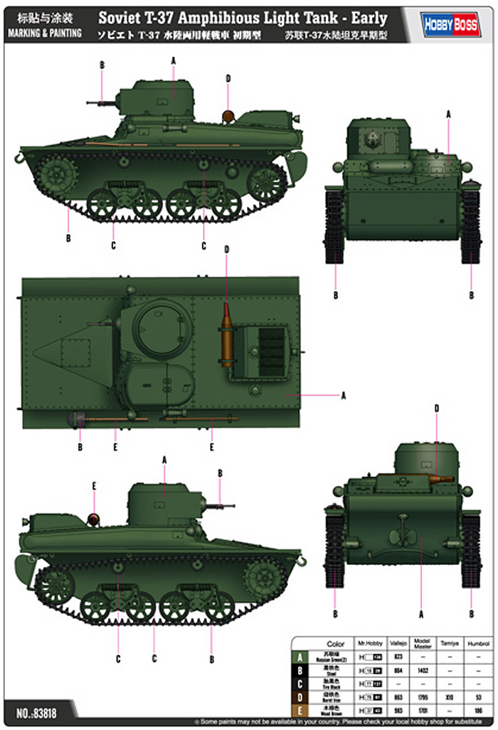 ソビエト T-37 水陸両用軽戦車 初期型 プラモデル (ホビーボス 1/35 ファイティングビークル シリーズ No.83818) 商品画像_1