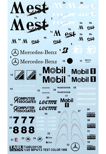 マクラーレン MP4/13 テスト 1998 デカール (タブデザイン 1/20 デカール No.TABU-20129) 商品画像