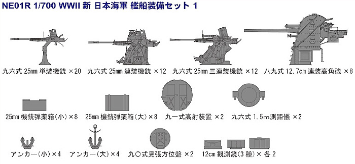 新WW2 日本海軍艦船装備セット 1R プラモデル (ピットロード スカイウェーブ NE シリーズ No.NE-001R) 商品画像_1