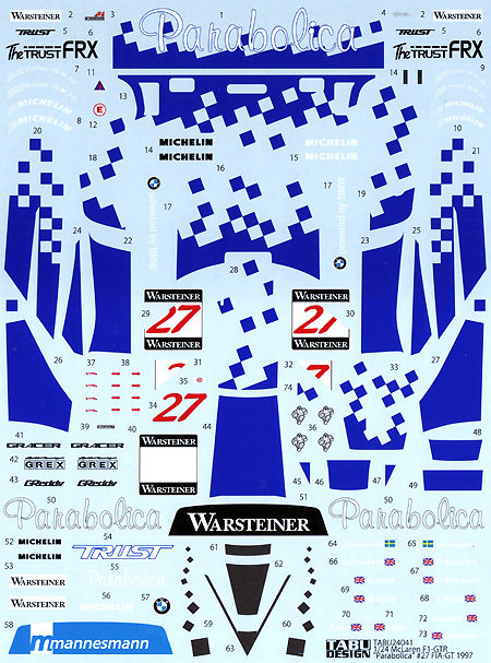 マクラーレン F1-GTR Parabolica #27 FIA-GT 1997 デカール (タブデザイン 1/24 デカール No.TABU-24041) 商品画像