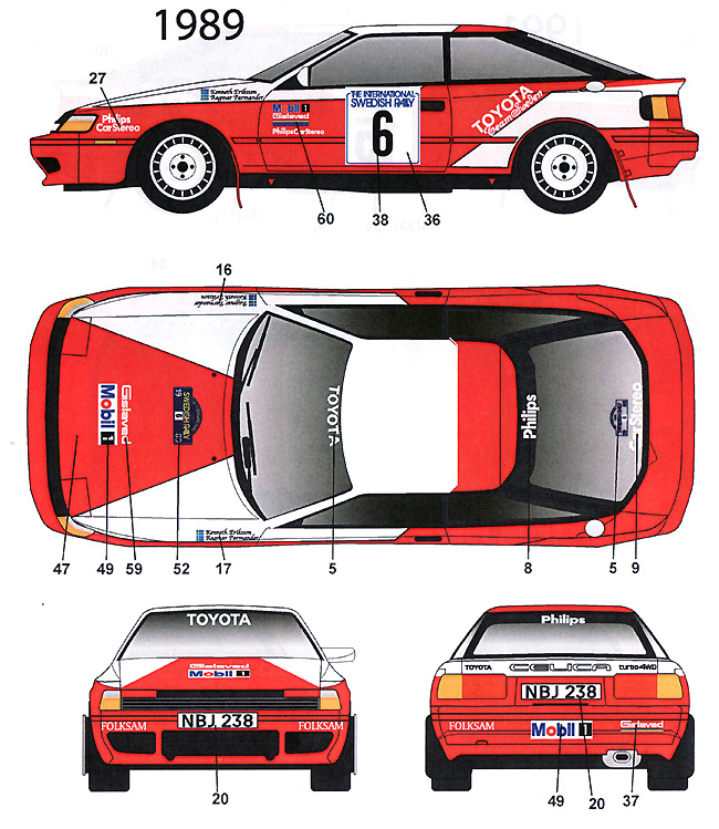 トヨタ セリカ ST165 スウェーデン #6 1989/ #15 1991/ #4 1992 デカール (スタジオ27 ラリーカー オリジナルデカール No.DC1019) 商品画像_3